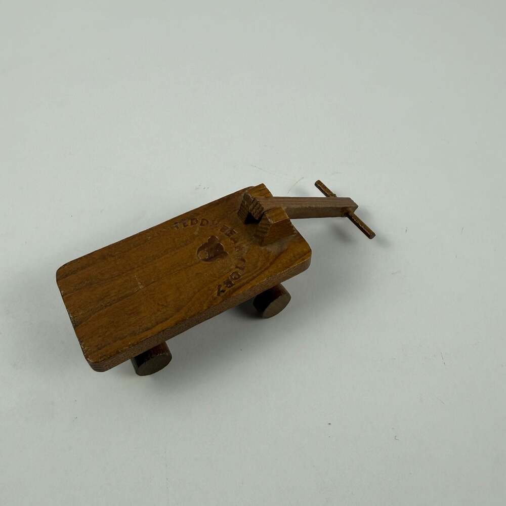 Vintage Teddy Bear Factory Miniature Wooden Pull Toy Wagon
